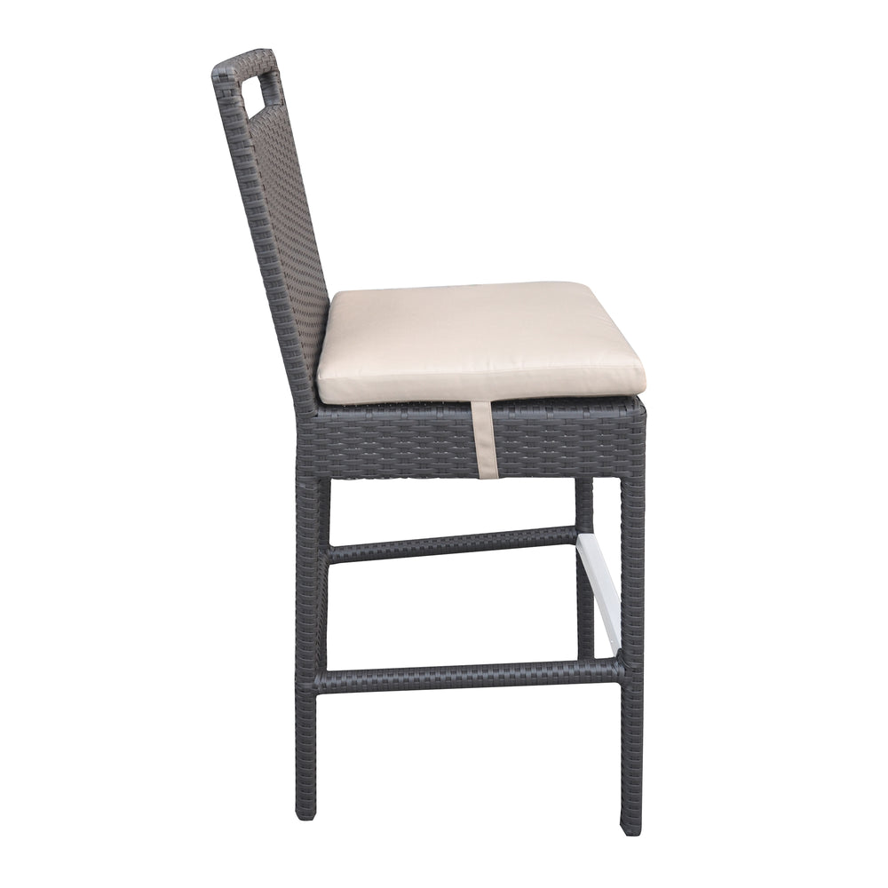 English Elm Luvien Outdoor Wicker Barstool Brown with Tall Back, Aluminum Frame, Water‑Resistant Beige Cushion B2736P268523