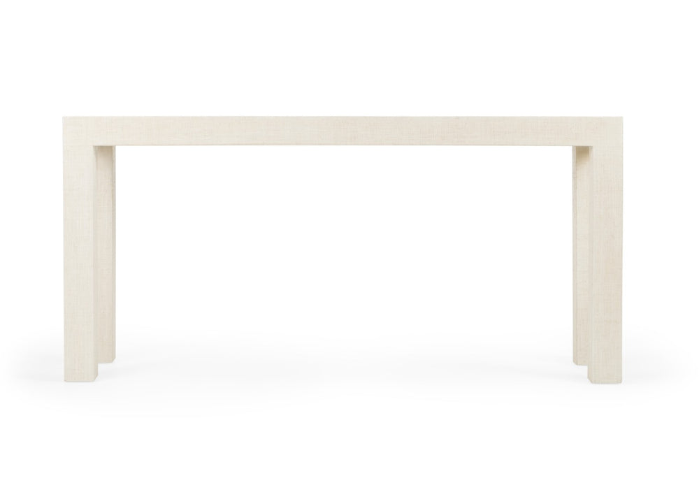 Chelsea House Sanibel Raffia Console Table In White By Jamie Merida — Coastal Texture, Lacquer Trim, Spacious 64" Surface 385055