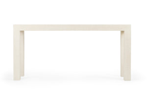 Chelsea House Sanibel Raffia Console Table In White By Jamie Merida — Coastal Texture, Lacquer Trim, Spacious 64" Surface 385055