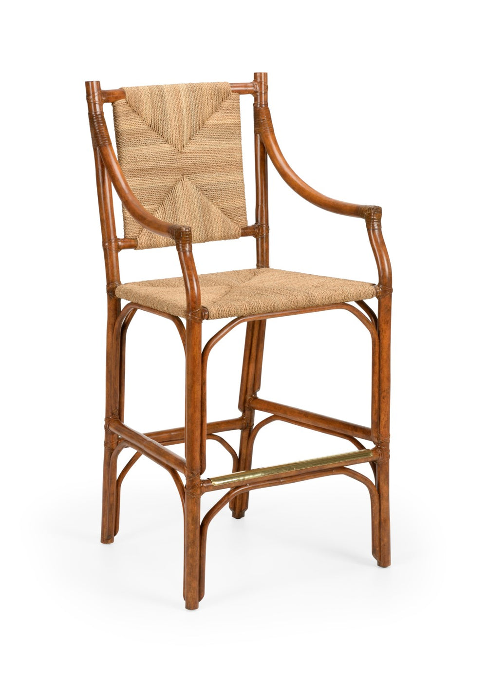 Chelsea House Mecklenburg Handwoven Rattan Barstool In Natural Finish — Ergonomic Curved Back, Stable Footrest 385060