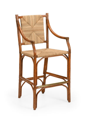 Chelsea House Mecklenburg Handwoven Rattan Barstool In Natural Finish — Ergonomic Curved Back, Stable Footrest 385060