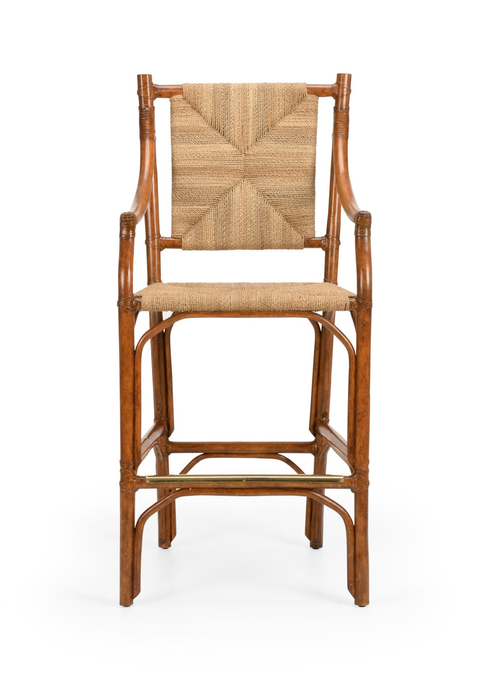 Chelsea House Mecklenburg Handwoven Rattan Barstool In Natural Finish — Ergonomic Curved Back, Stable Footrest 385060