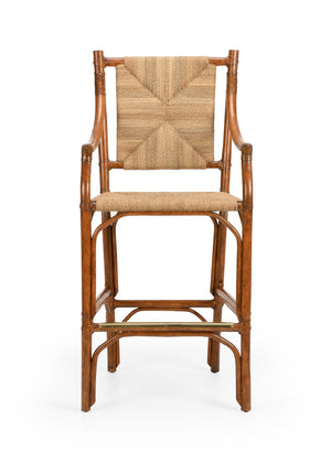 Chelsea House Mecklenburg Handwoven Rattan Barstool In Natural Finish — Ergonomic Curved Back, Stable Footrest 385060