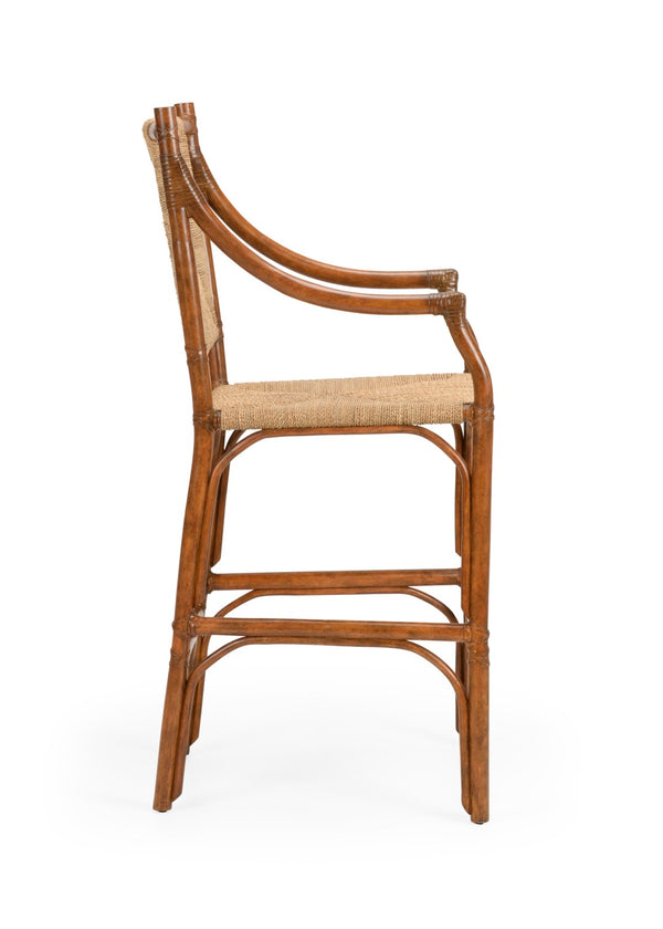 Chelsea House Mecklenburg Handwoven Rattan Barstool In Natural Finish — Ergonomic Curved Back, Stable Footrest 385060