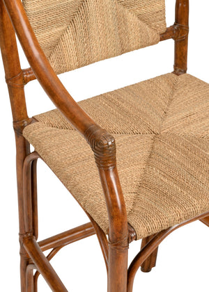 Chelsea House Mecklenburg Handwoven Rattan Barstool In Natural Finish — Ergonomic Curved Back, Stable Footrest 385060