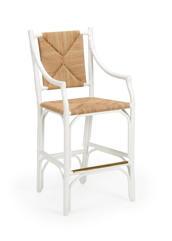 Chelsea House Mecklenburg Rattan Barstool In White Lacquer — Coastal-Modern Ergonomic Counter Stool, Durable Style 385061