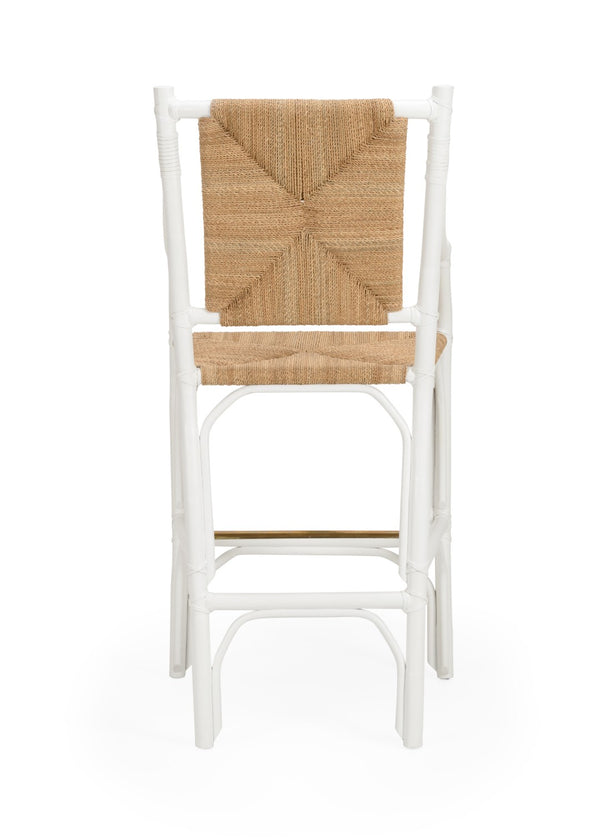 Chelsea House Mecklenburg Rattan Barstool In White Lacquer — Coastal-Modern Ergonomic Counter Stool, Durable Style 385061
