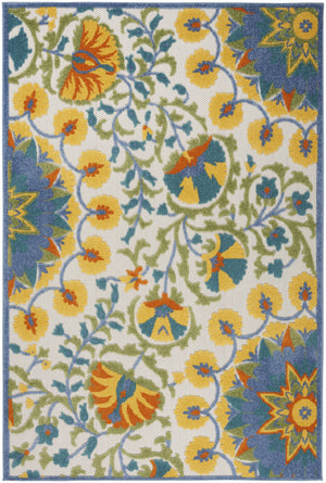 HomeRoots 5' Stylish Ivory and Blue Floral Area Rug - Durable Indoor/Outdoor Design for Elegant Spaces 6' x 9' 385063