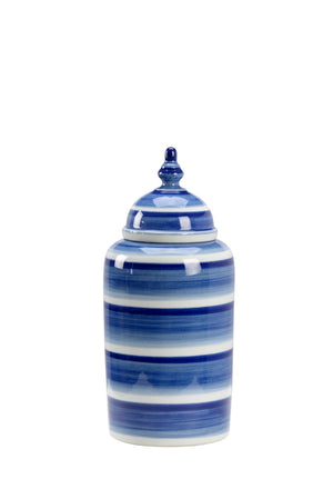Chelsea House Janice Hand-Painted Blue & White Ceramic Covered Jar — 13" Tall Artisanal Accent For Shelves Mantels 385064