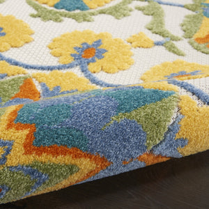 HomeRoots 5' Stylish Ivory and Blue Floral Area Rug - Durable Indoor/Outdoor Design for Elegant Spaces 8' x 11' 385068