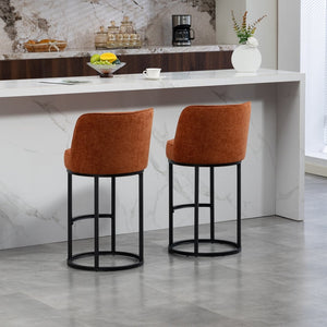 English Elm Counter Height Barstools Set of 2 Linen Upholstered Barrel Seat with Iron Legs Orange W395P410432