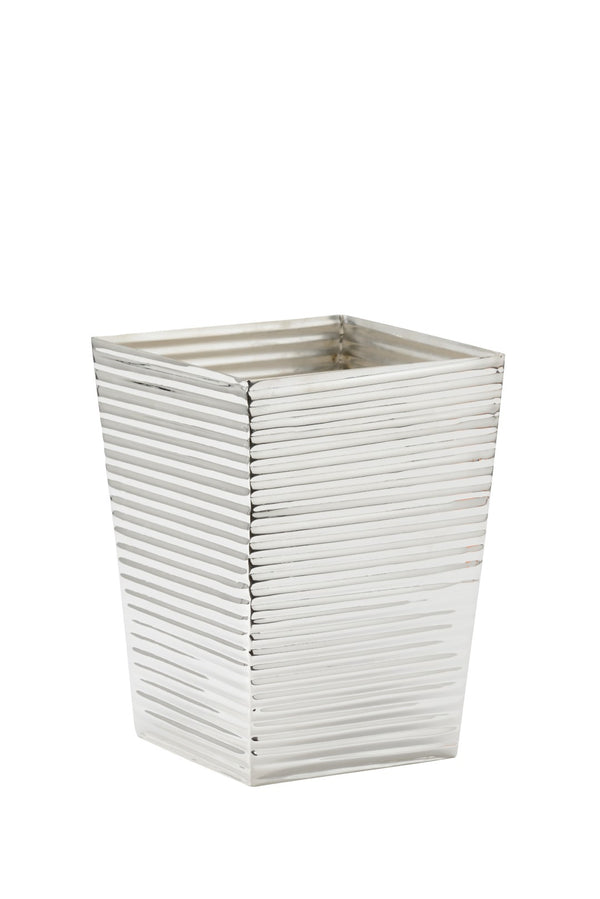 Chelsea House Carson Ribbed Silver Wastebasket - Solid Brass 10"H Compact Polished Nickel Finish For Bathrooms 385073