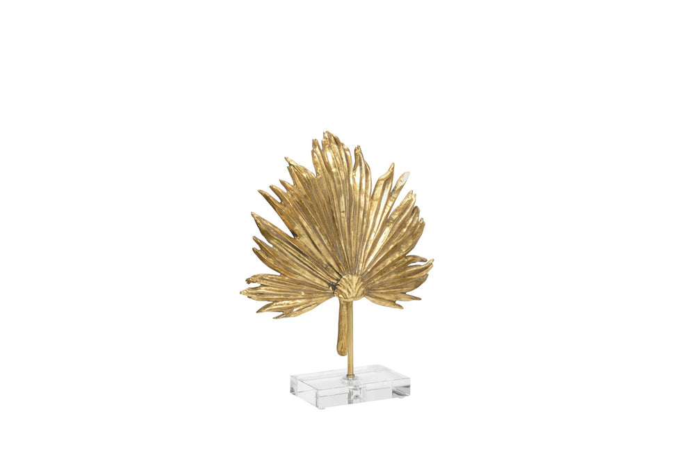 Chelsea House Palm Leaf Gold Sculpture On Crystal Base – Metallic Tropical Accent, 16.5" H Decorative Art Piece 385074