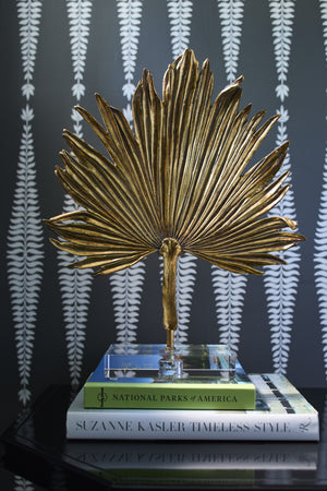 Chelsea House Palm Leaf Gold Sculpture On Crystal Base – Metallic Tropical Accent, 16.5" H Decorative Art Piece 385074