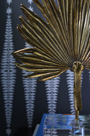 Chelsea House Palm Leaf Gold Sculpture On Crystal Base – Metallic Tropical Accent, 16.5" H Decorative Art Piece 385074