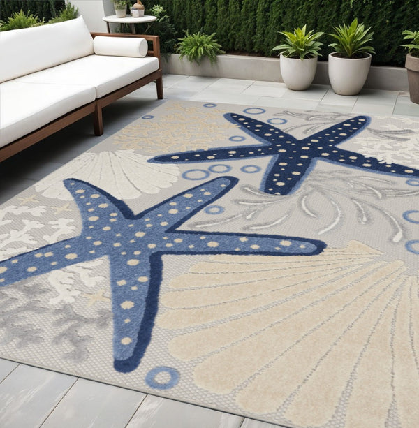 HomeRoots 5' Blue and Gray Indoor Outdoor Area Rug - Durable, Stylish, and Easy to Maintain for Any Space 5' x 8' 385074