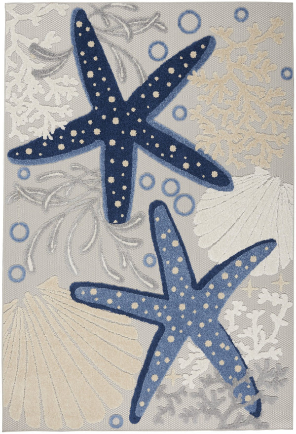 HomeRoots 5' Blue and Gray Indoor Outdoor Area Rug - Durable, Stylish, and Easy to Maintain for Any Space 5' x 8' 385074