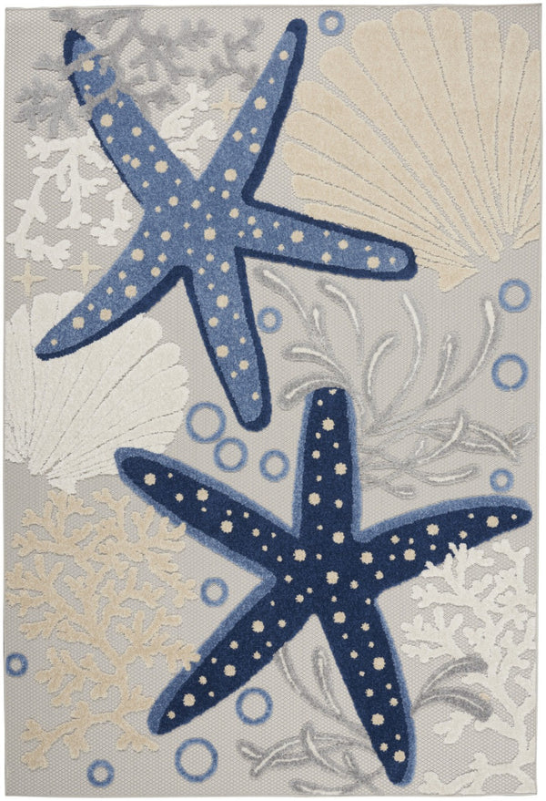 HomeRoots 5' Blue and Gray Indoor Outdoor Area Rug - Durable, Stylish, and Easy to Maintain for Any Space 5' x 8' 385074