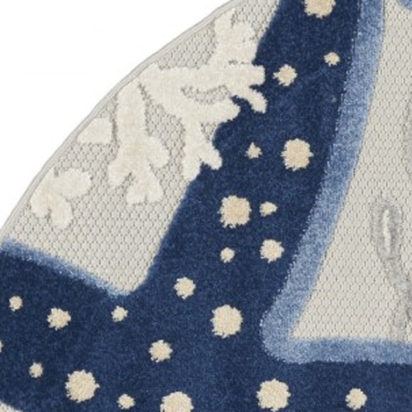 HomeRoots 5' Blue and Gray Indoor Outdoor Area Rug - Durable, Stylish, and Easy to Maintain for Any Space 5' Round 385075