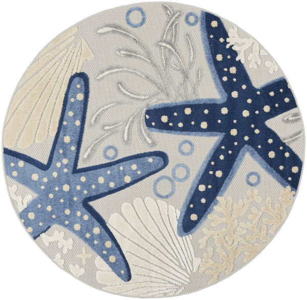 HomeRoots 5' Blue and Gray Indoor Outdoor Area Rug - Durable, Stylish, and Easy to Maintain for Any Space 5' Round 385075