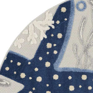 HomeRoots 5' Blue and Gray Indoor Outdoor Area Rug - Durable, Stylish, and Easy to Maintain for Any Space 5' Round 385075