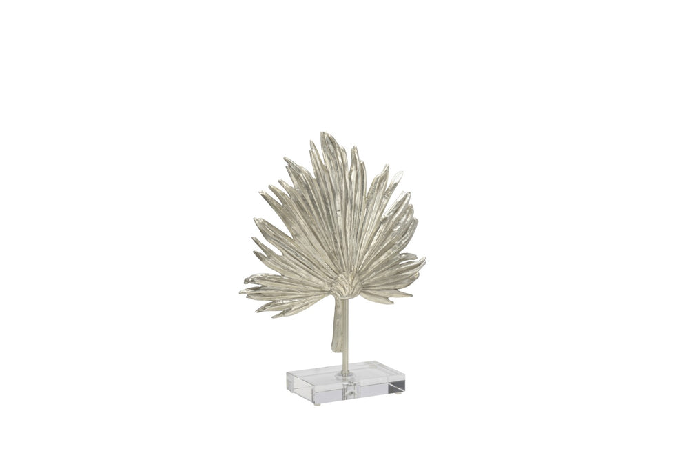 Chelsea House Palm Leaf Silver Accent Sculpture On Crystal Base — 16.5" Coastal Glam Tabletop Decor For Shelves 385076