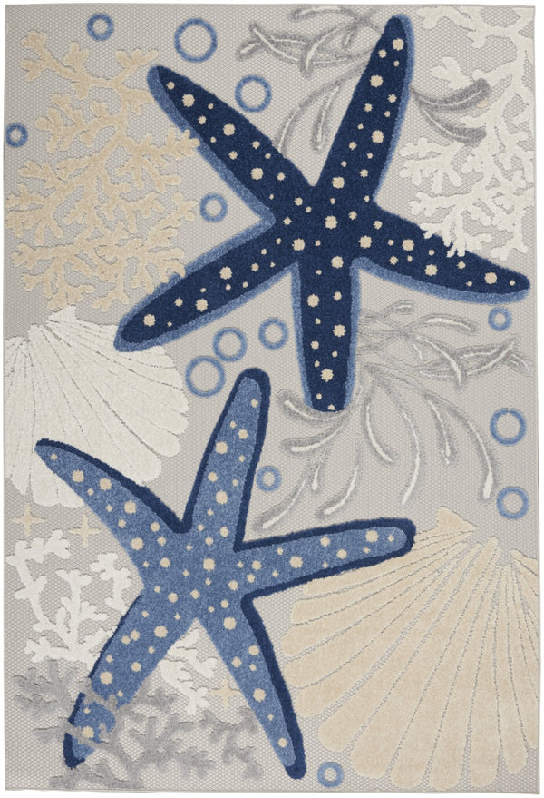 HomeRoots 5' Blue and Gray Indoor Outdoor Area Rug - Durable, Stylish, and Easy to Maintain for Any Space 6' x 9' 385077