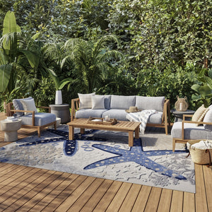 HomeRoots 5' Blue and Gray Indoor Outdoor Area Rug - Durable, Stylish, and Easy to Maintain for Any Space 7' x 10' 385079