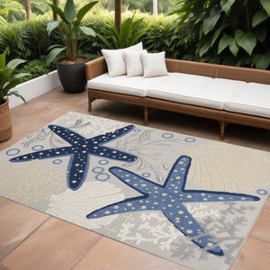 HomeRoots 5' Blue and Gray Indoor Outdoor Area Rug - Durable, Stylish, and Easy to Maintain for Any Space 8' x 11' 385081