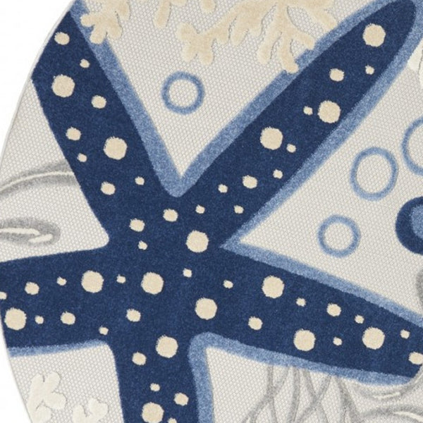 HomeRoots 5' Blue and Gray Indoor Outdoor Area Rug - Durable, Stylish, and Easy to Maintain for Any Space 8' Round 385083
