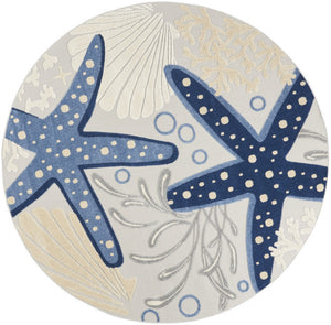 HomeRoots 5' Blue and Gray Indoor Outdoor Area Rug - Durable, Stylish, and Easy to Maintain for Any Space 8' Round 385083