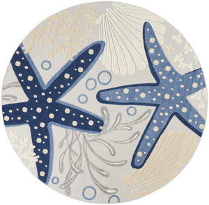 HomeRoots 5' Blue and Gray Indoor Outdoor Area Rug - Durable, Stylish, and Easy to Maintain for Any Space 8' Round 385083