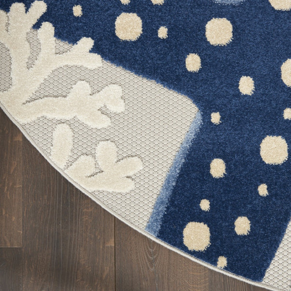 HomeRoots 5' Blue and Gray Indoor Outdoor Area Rug - Durable, Stylish, and Easy to Maintain for Any Space 8' Round 385083