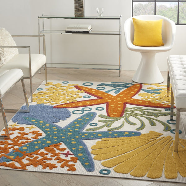 HomeRoots 5' Durable Yellow and Ivory Area Rug for Indoor and Outdoor Use – Stylish, Weather-Resistant Design 5' x 8' 385090