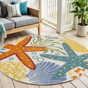 HomeRoots 5' Durable Yellow and Ivory Area Rug for Indoor and Outdoor Use – Stylish, Weather-Resistant Design 5' Round 385091