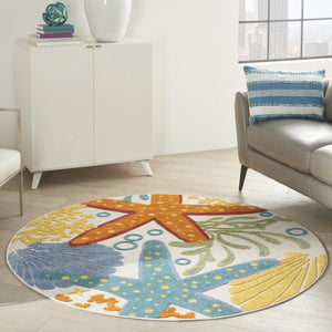 HomeRoots 5' Durable Yellow and Ivory Area Rug for Indoor and Outdoor Use – Stylish, Weather-Resistant Design 5' Round 385091