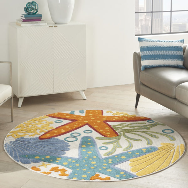 HomeRoots 5' Durable Yellow and Ivory Area Rug for Indoor and Outdoor Use – Stylish, Weather-Resistant Design 5' Round 385091