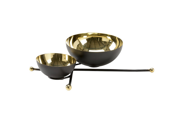 Chelsea House Double Cluster Bowls — Matte Black Exterior & Polished Gold Interior Decorative Metal Accent Pair 385096