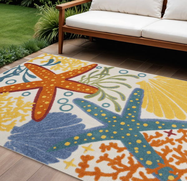 HomeRoots 5' Durable Yellow and Ivory Area Rug for Indoor and Outdoor Use – Stylish, Weather-Resistant Design 8' x 11' 385097