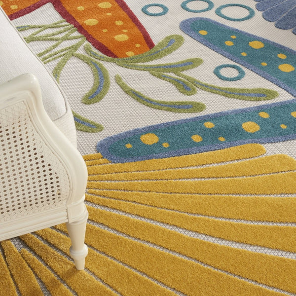 HomeRoots 5' Durable Yellow and Ivory Area Rug for Indoor and Outdoor Use – Stylish, Weather-Resistant Design 8' x 11' 385097