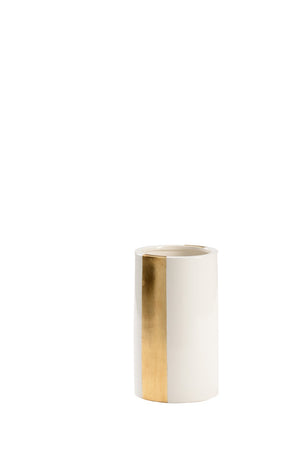 Chelsea House Banded Vase By Bradshaw Orrell — White Glaze Ceramic With Antique Gold Leaf Banding, 10" H Accent 385098