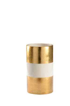 Chelsea House Banded Bradshaw Orrell Ceramic Vase — 14" White Glaze With Antique Gold Leaf Bands, Elegant Accent 385099