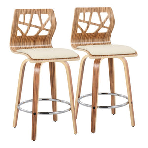English Elm Fixed-height Swivel Counter Stools with Faux Leather Seats and Chrome Footrest Set of 2 B202S01825