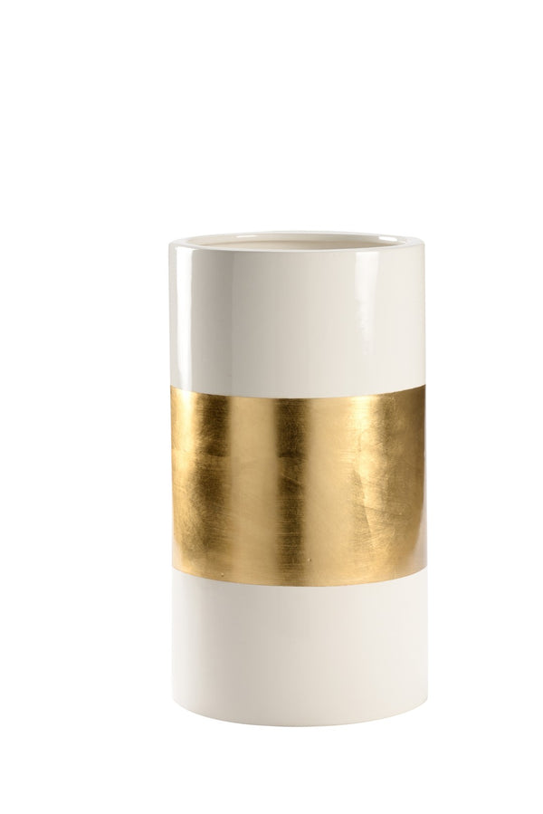 Chelsea House Banded Ceramic Vase By Bradshaw Orrell — 18" Gold Leaf Banded White Glaze Accent For Luxe Decor (18X10) 385100