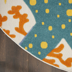 HomeRoots 5' Durable Yellow and Ivory Area Rug for Indoor and Outdoor Use – Stylish, Weather-Resistant Design 8' Round 385100