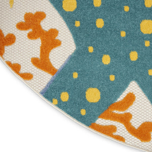 HomeRoots 5' Durable Yellow and Ivory Area Rug for Indoor and Outdoor Use – Stylish, Weather-Resistant Design 8' Round 385100