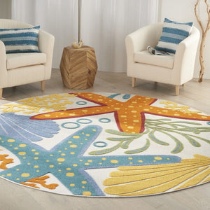 HomeRoots 5' Durable Yellow and Ivory Area Rug for Indoor and Outdoor Use – Stylish, Weather-Resistant Design 8' Round 385100