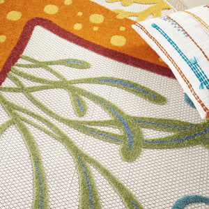 HomeRoots 5' Durable Yellow and Ivory Area Rug for Indoor and Outdoor Use – Stylish, Weather-Resistant Design 8' Round 385100