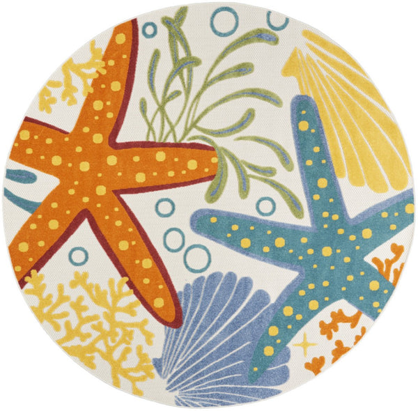 HomeRoots 5' Durable Yellow and Ivory Area Rug for Indoor and Outdoor Use – Stylish, Weather-Resistant Design 8' Round 385100