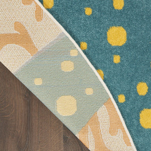 HomeRoots 5' Durable Yellow and Ivory Area Rug for Indoor and Outdoor Use – Stylish, Weather-Resistant Design 8' Round 385100